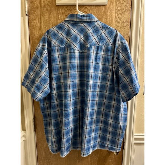 Wrangler Western Plaid Pearl Snap Shirt Men's 3XL Bright Blue Short Sleeve - Picture 2 of 8